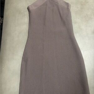 Babaton Strapless Ribbed Dress in Taupe size medium